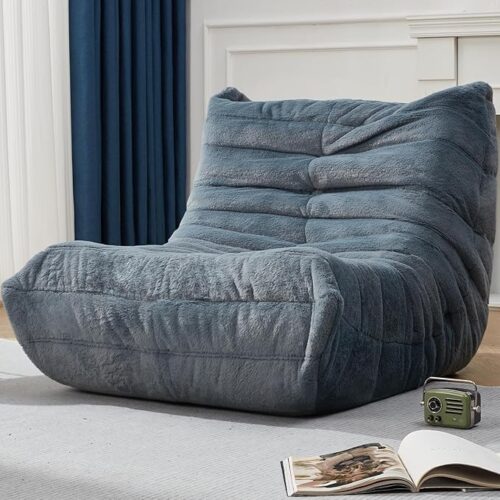 Bean Bag Chairs for Adults Giant Bean Bag Chair Memory Foam BeanBag Chair Big Bean Bag Sofa with Filler Faux Fur Fireside Beanbags Lazy Sofa for Living Room Bedroom Dorm Office (Bluegrey Plush)